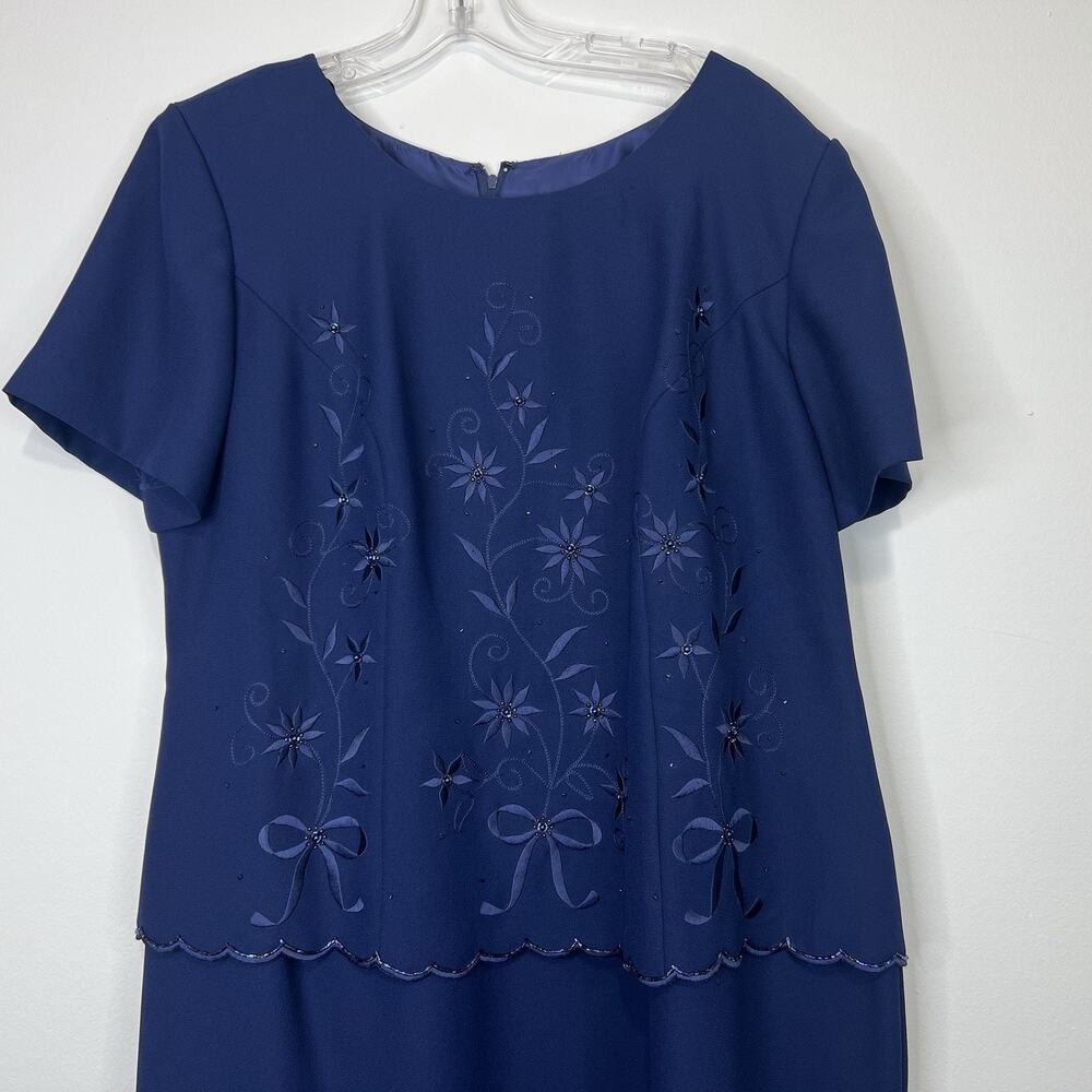 R&M Richards Womens 14W Navy Beaded Floral Maxi Mother Of The Bride NWT Formal